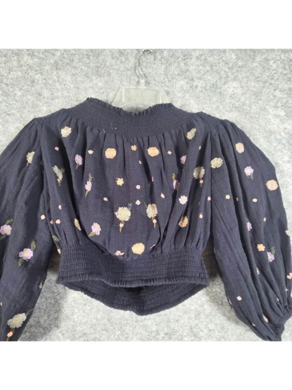 Free People Saachi Navy Embroidered Crop Top Boho Festival XS